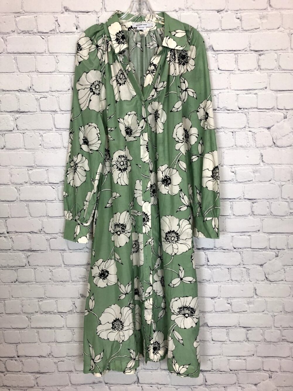 Frances Hart Green Floral Shirt Dress Size L Maternity Cotton Silk